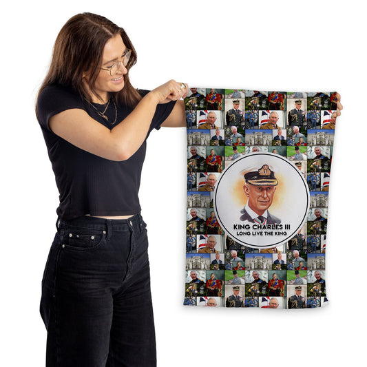 King Charles Coronation - Collaged Photos - Lightweight, Microfibre Tea Towel collectible from https://britishmade.gifts/