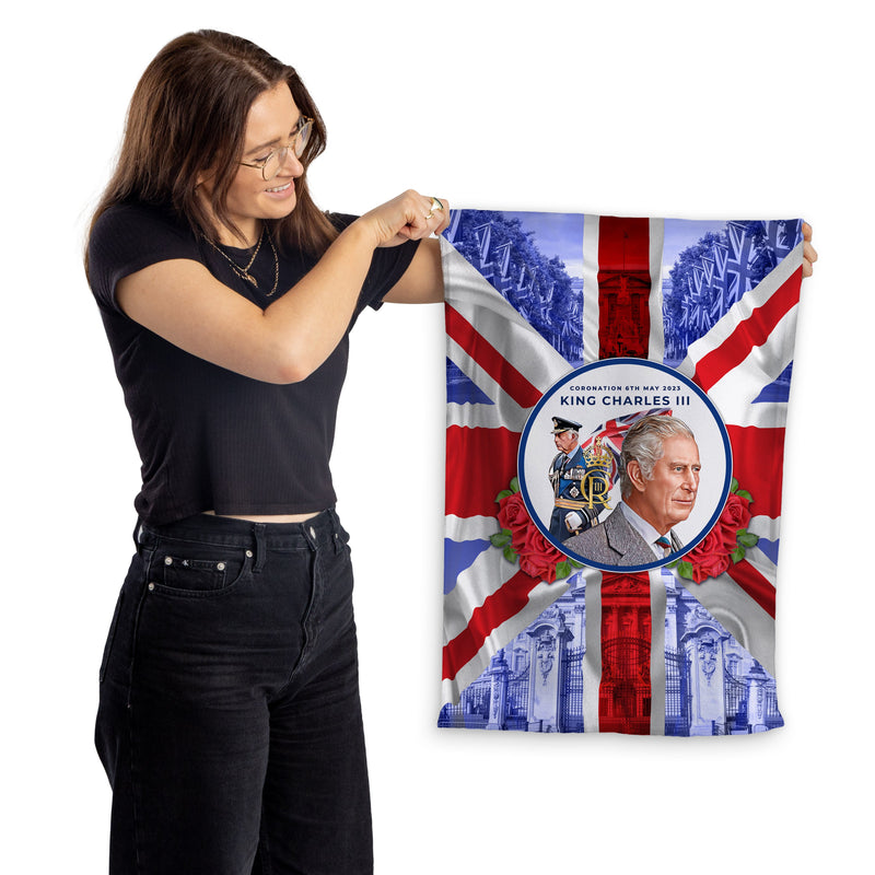 King Charles Coronation - Union Jack - Photo Flash - Lightweight, Microfibre Tea Towel collectible from https://britishmad...