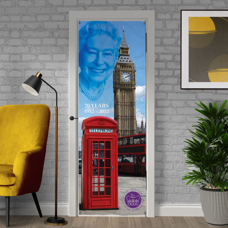 Platinum Jubilee Queen In London- Door Banner collectible from https://britishmade.gifts/