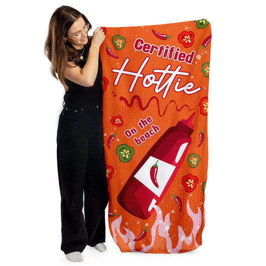 Certified Hottie - Beach Towel collectible from https://britishmade.gifts/