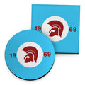 Trojan Claret & Blue - Drinks Coaster - Round or Square collectible from https://britishmade.gifts/