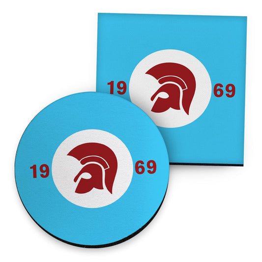 Trojan Claret & Blue - Drinks Coaster - Round or Square collectible from https://britishmade.gifts/
