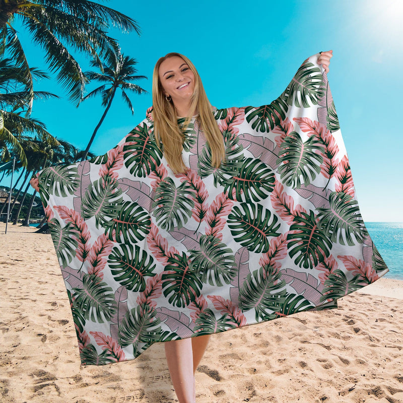 Hooded Towel - Lightweight, Microfibre - Tropical Leaves collectible from https://britishmade.gifts/