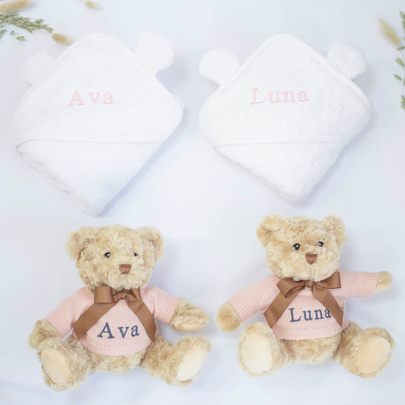 TWIN GIRLS TEDDY AND TOWEL GIFT SET, alternate view