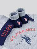Baby 3 Piece Boxed Gifting Set in Light Grey Marl, close-up detail