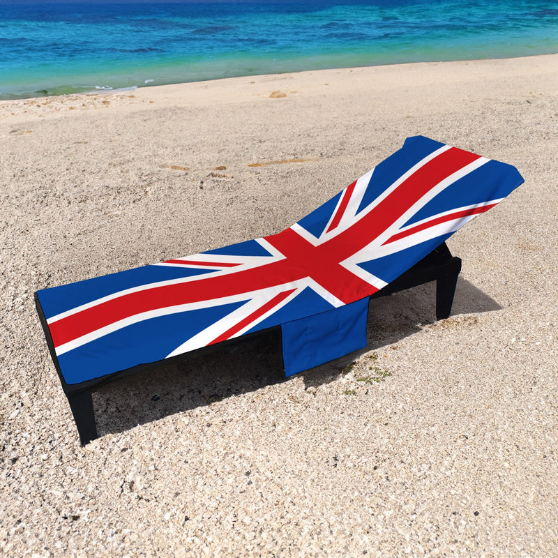 Union Jack - Full Length Sun Lounger Towel with Pockets collectible from https://britishmade.gifts/