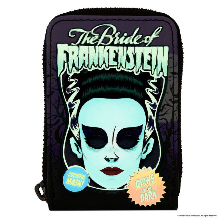 Universal Monsters Bride of Frankenstein Mask Loungefly Glow Accordion Zip Around Wallet