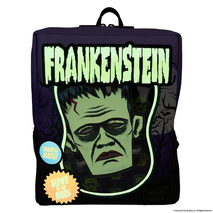 Universal Monsters Frankenstein Mask Glow Loungefly Mini Backpack With Coin Bag