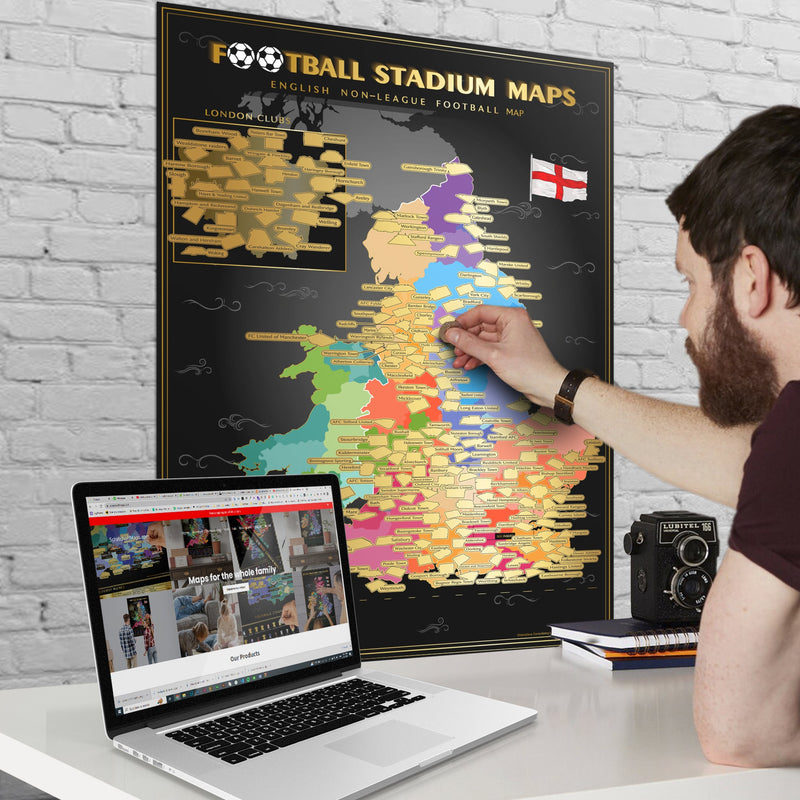 England Non League Football Stadium Scratch-Off Map, alternate view