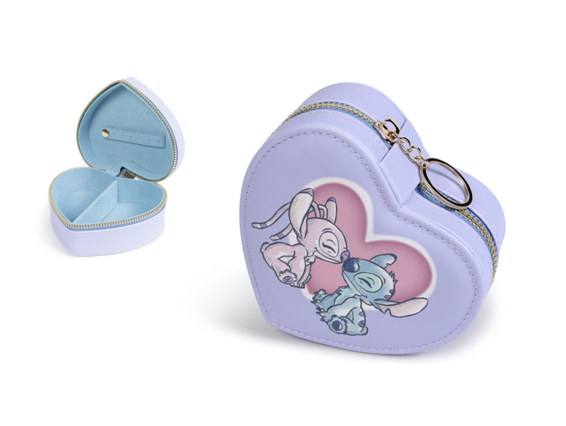 Disney Stitch & Angel Zip Up Love Heart Jewellery Box