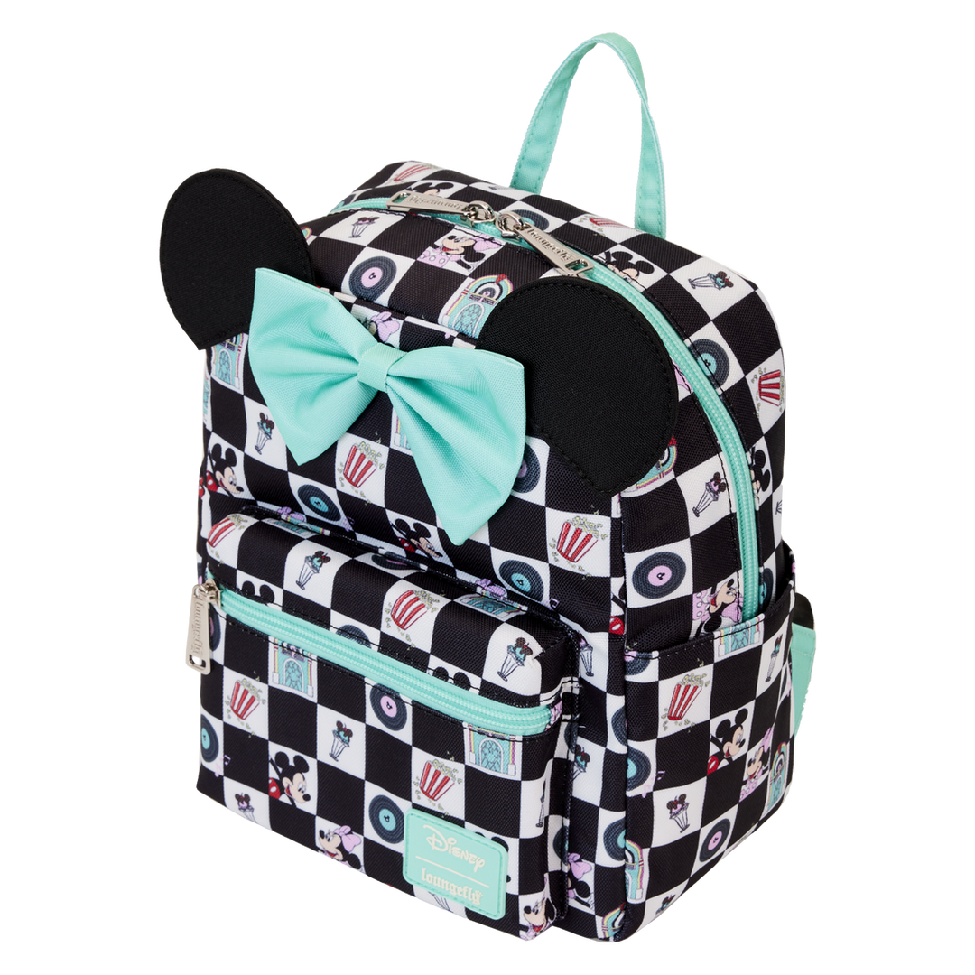 Loungefly Disney Mickey And Minnie Date Night Diner Nylon Mini Backpack