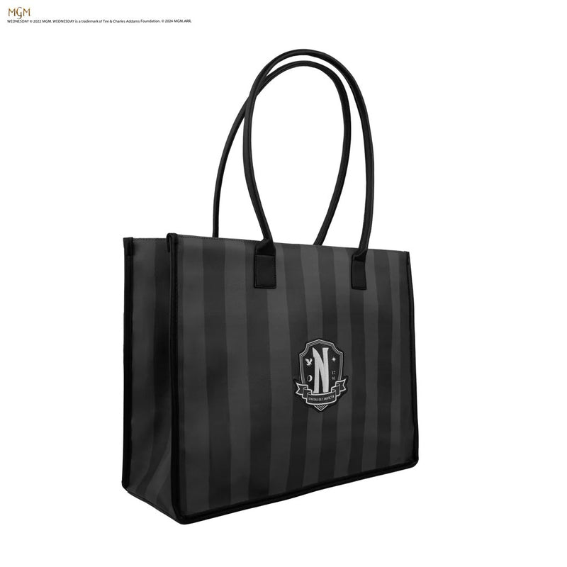 Wednesday Nevermore Academy Black Shopping Bag, close-up detail
