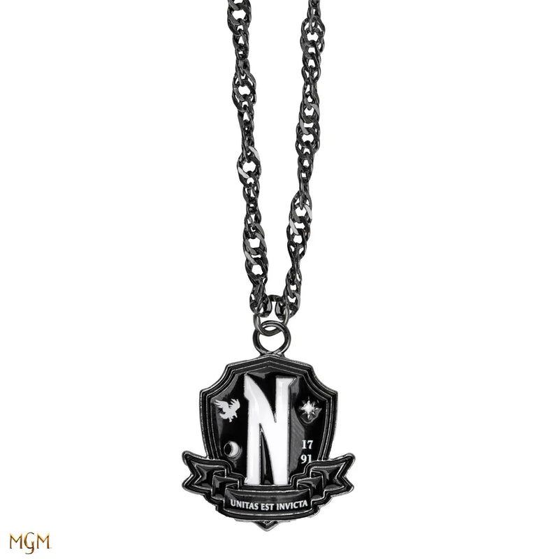 Wednesday Nevermore Academy Necklace, close-up detail