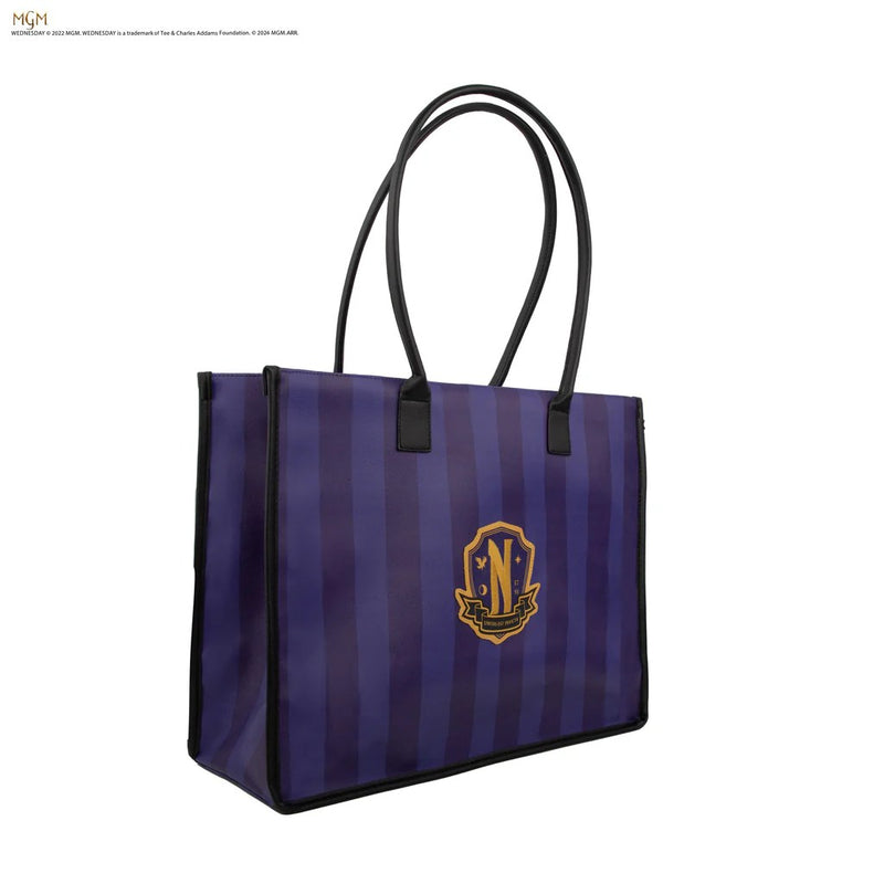 Wednesday Nevermore Academy Purple Shopping Bag, close-up detail