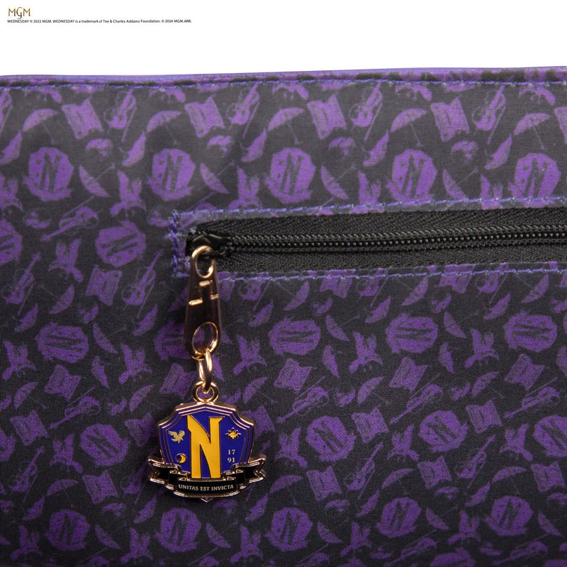 Wednesday Nevermore Academy Purple Shopping Bag, side angle