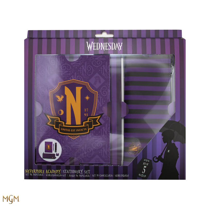 Wednesday Nevermore Academy Stationery Set, side angle