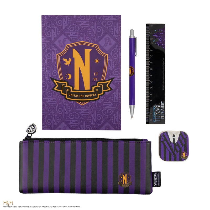 Wednesday Nevermore Academy Stationery Set, close-up detail