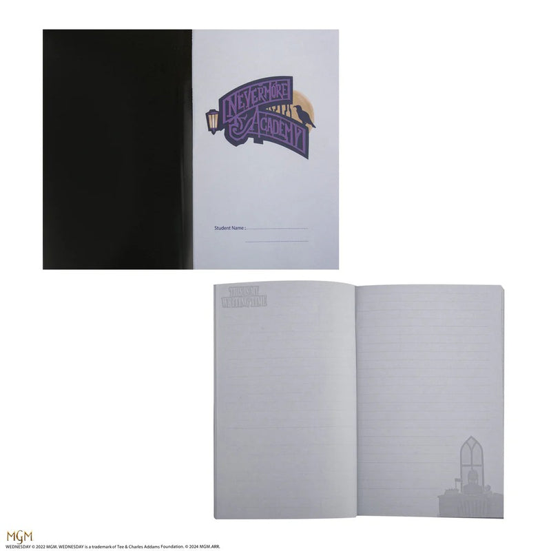 Wednesday Coffin Stationery Set, in display