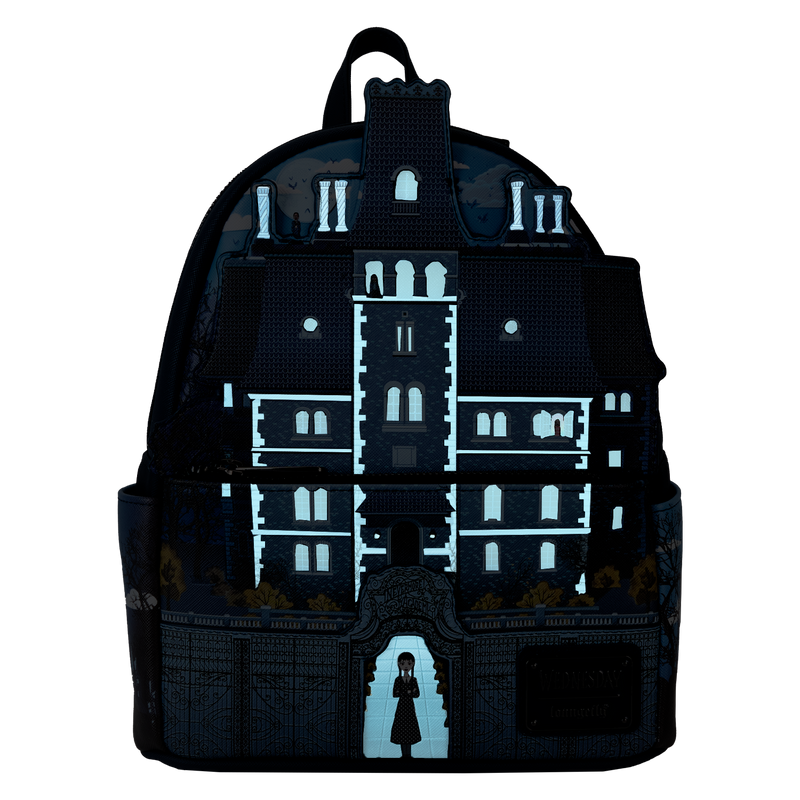 Loungefly - Wednesday Nevermore Academy Castle Glow Mini Backpack close up detail