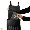 Wednesday Addams Black Nevermore Academy Backpack, in display