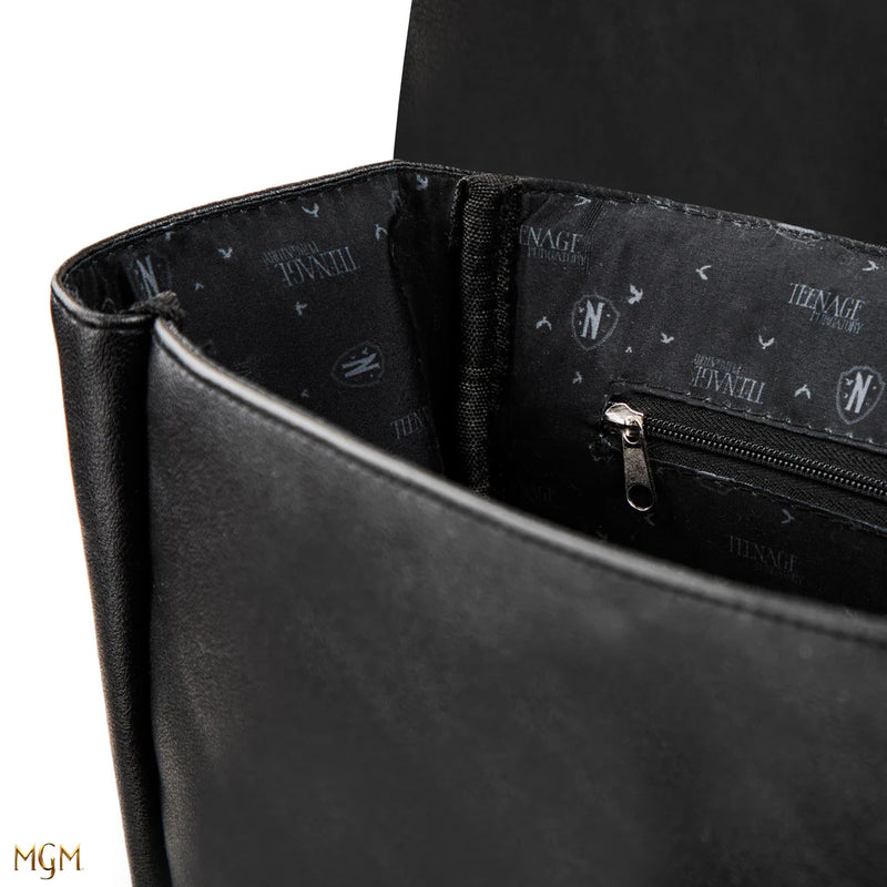 Wednesday Addams Black Nevermore Academy Backpack, packaging shot