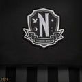 Wednesday Addams Black Nevermore Academy Backpack, rear view