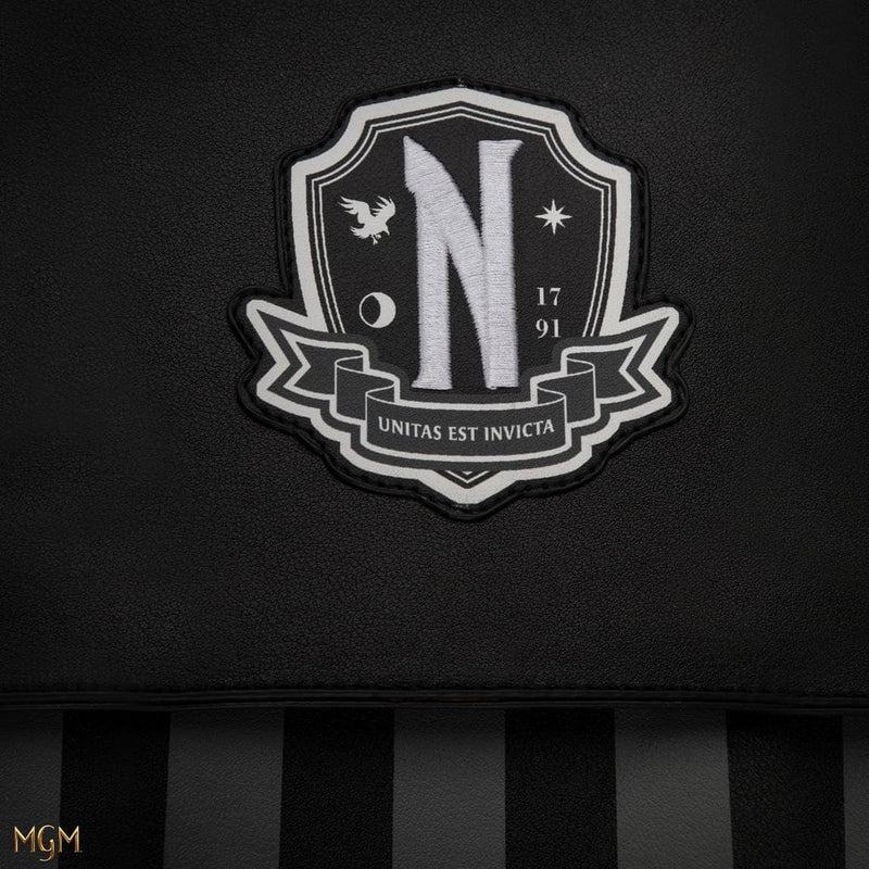 Wednesday Addams Black Nevermore Academy Backpack, rear view
