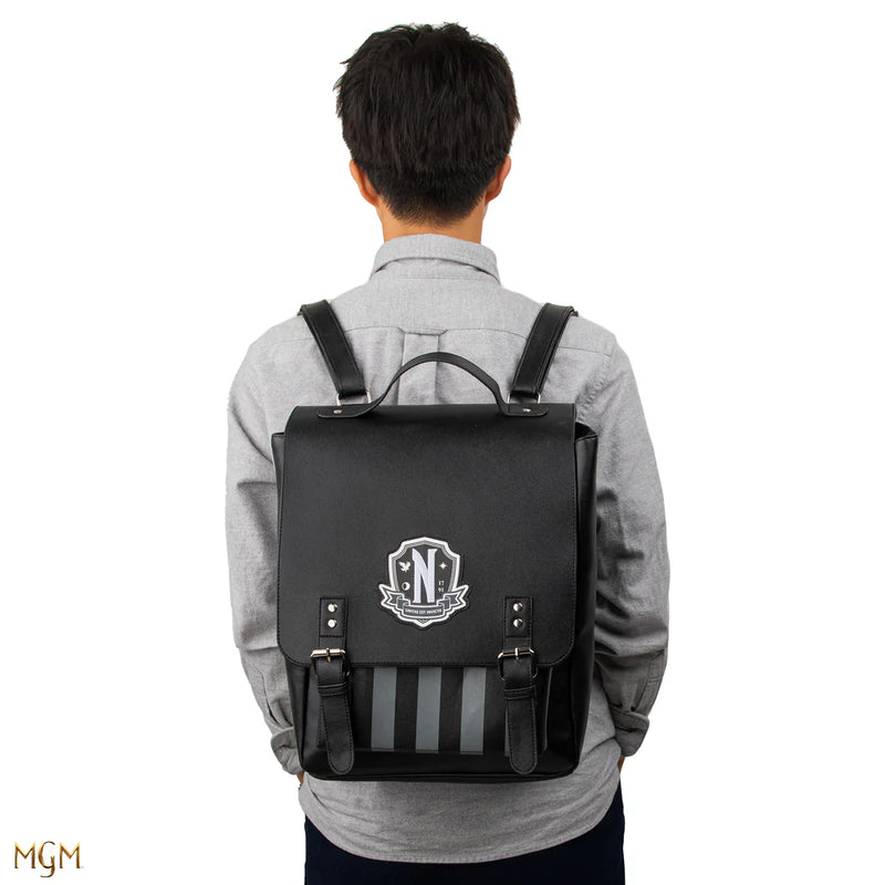 Wednesday Addams Black Nevermore Academy Backpack, side angle