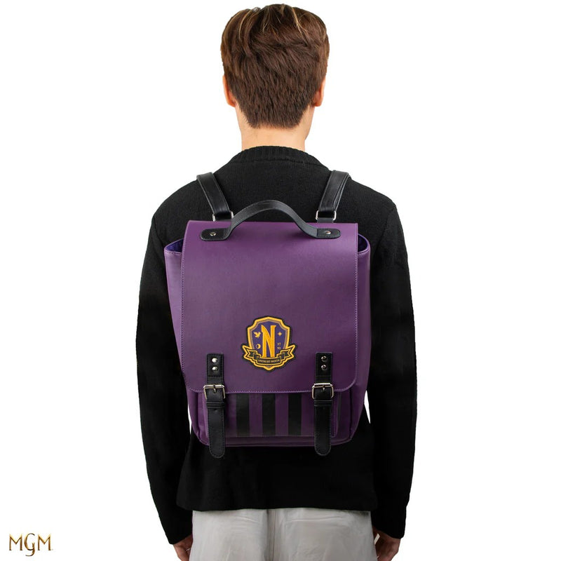 Wednesday Nevermore Academy Purple Backpack, rear view