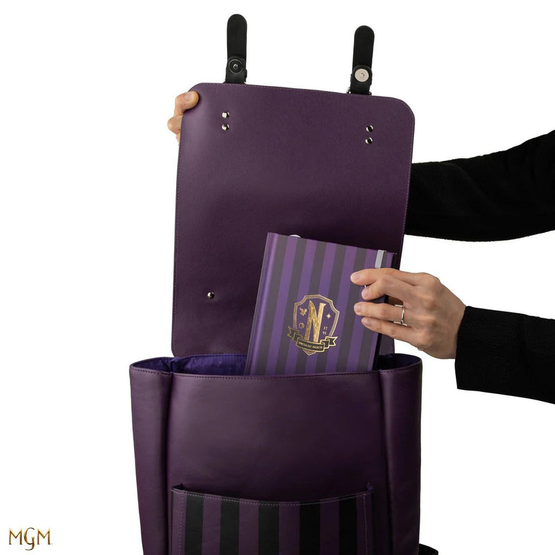 Wednesday Nevermore Academy Purple Backpack, packaging shot