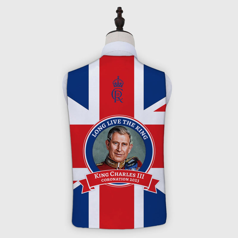 King Charles Coronation - GB Flag - Novelty Costume Fancy Dress Waistcoat ( 4 sizes available ), side angle