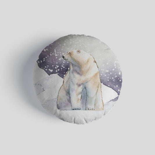 Watercolour Polar Bear Scene 14 Round Throw Cushion collectible from https://britishmade.gifts/