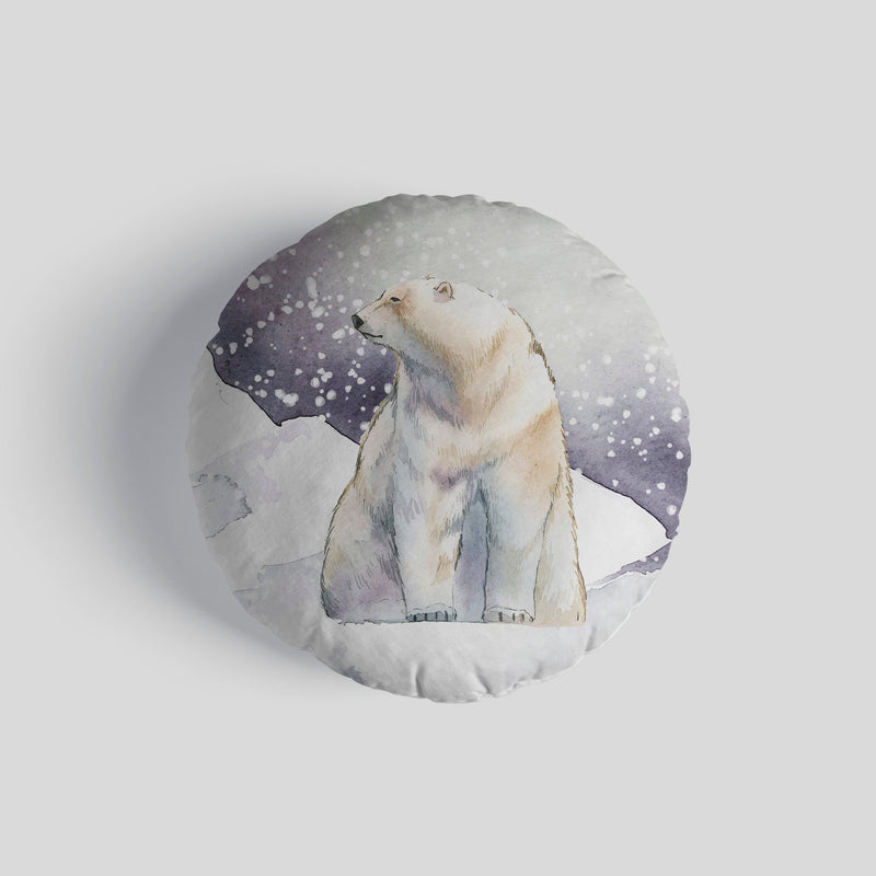 Watercolour Polar Bear Scene 14 Round Throw Cushion collectible from https://britishmade.gifts/
