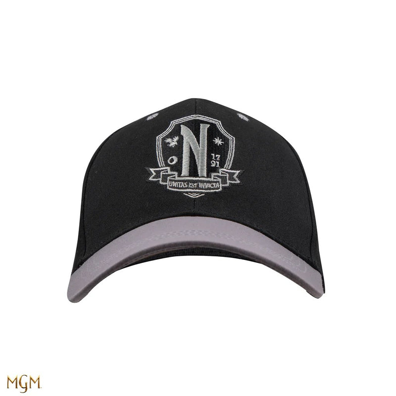 Wednesday Nevermore Academy Black Baseball Cap, side angle