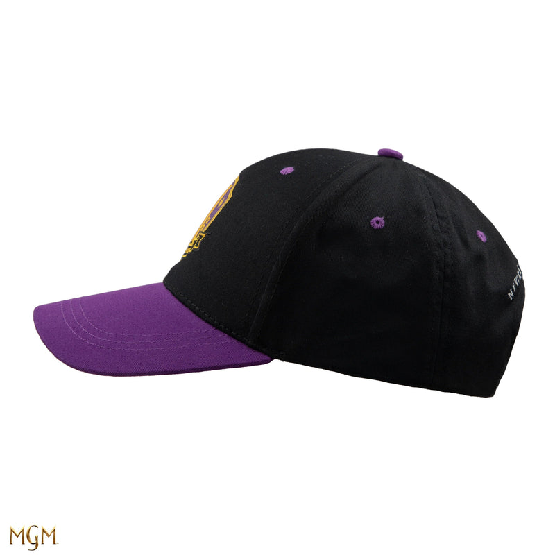 Wednesday Nevermore Academy Purple Baseball Cap, close-up detail