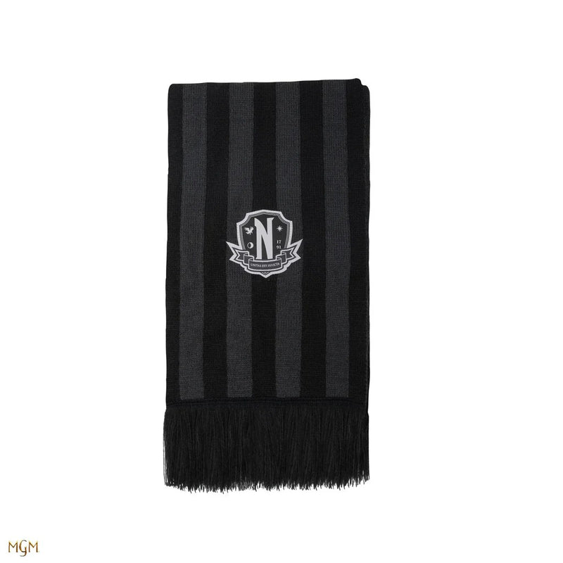 Wednesday Nevermore Academy Black Scarf, in display