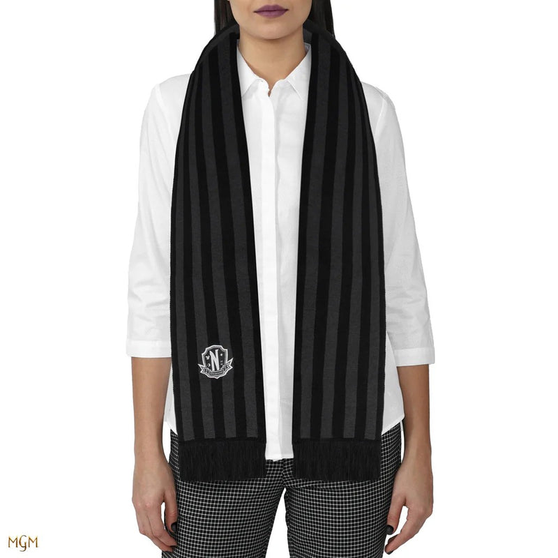 Wednesday Nevermore Academy Black Scarf, side angle