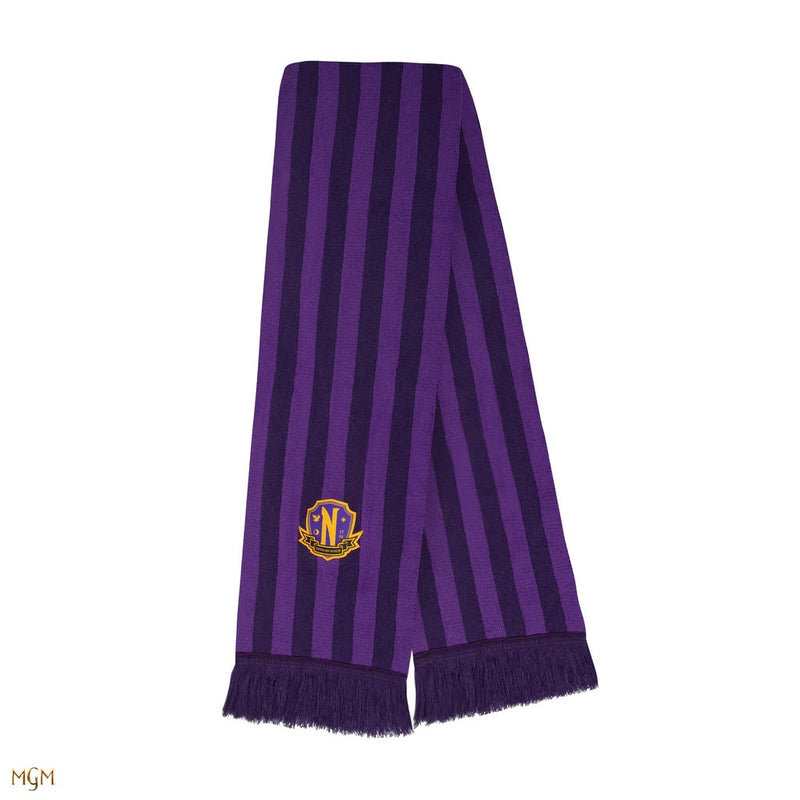 Wednesday Nevermore Academy Purple Scarf, close-up detail