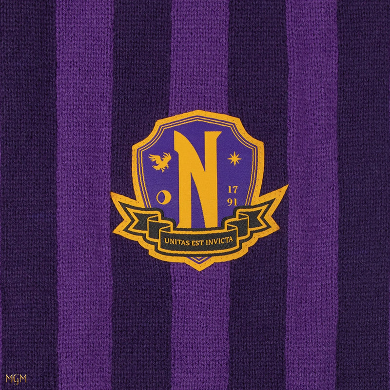 Wednesday Nevermore Academy Purple Scarf, packaging shot