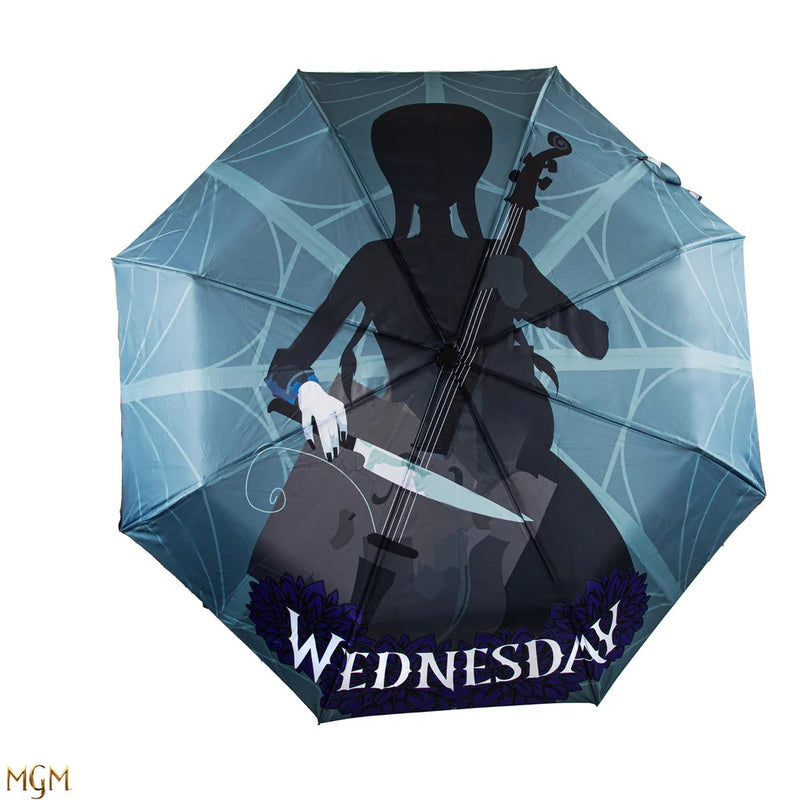 Wednesday with Cello Umbrella, side angle