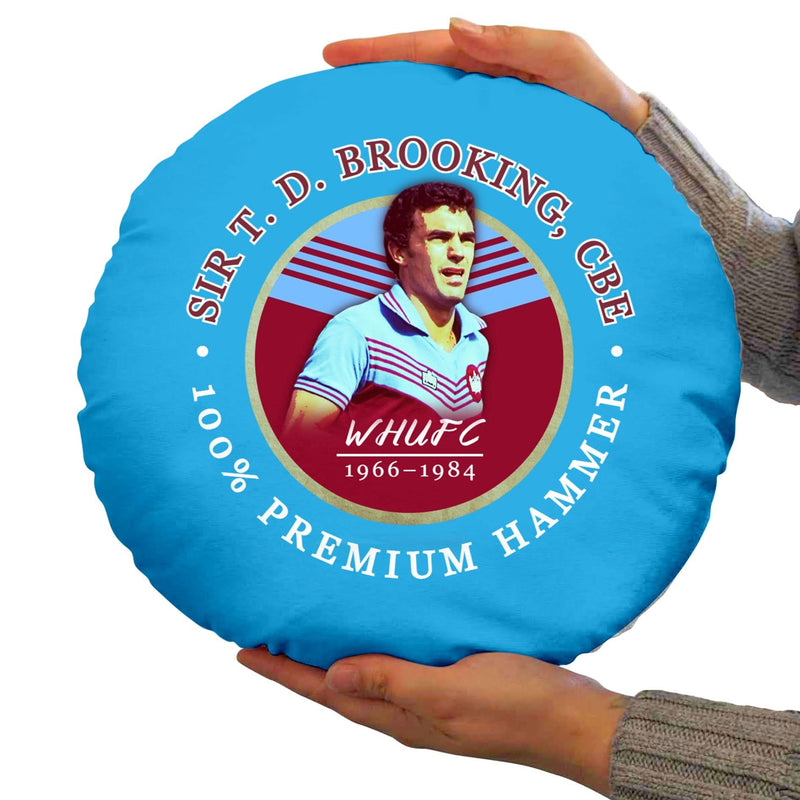 West Ham Brooking - Football Legends - Circle Cushion 14 collectible from https://britishmade.gifts/