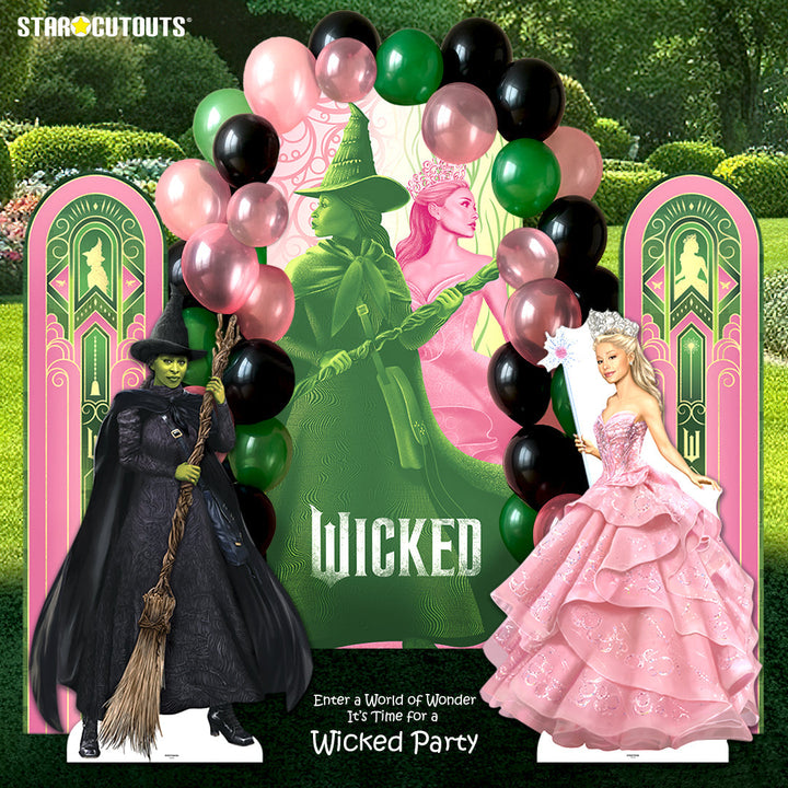 Wicked Glinda and Elphaba Logo Backdrop Single  Cardboard Cut Out Height 185cm