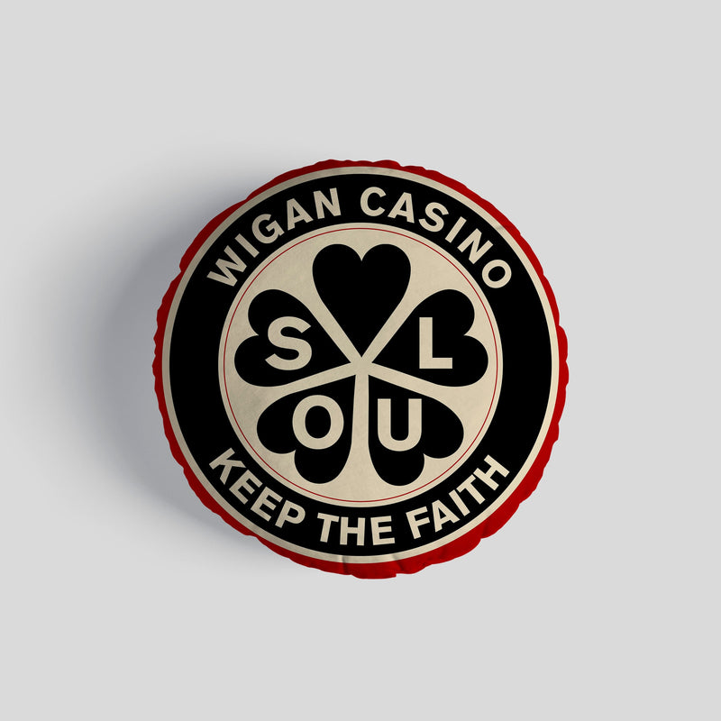 Wigan Casino Keep The Faith 14 Round Throw Cushion collectible from https://britishmade.gifts/