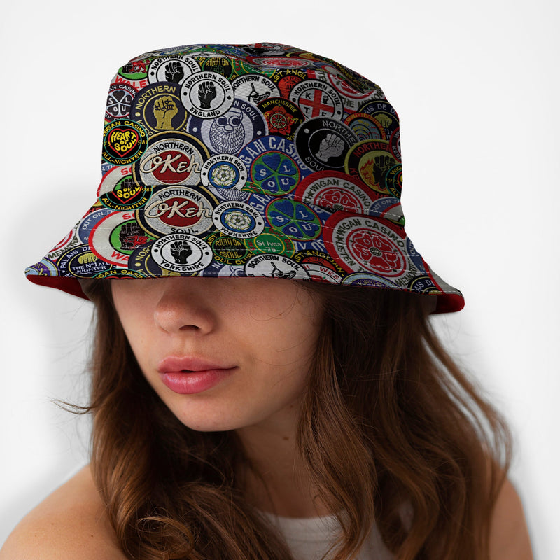 Northern Soul Patches Bucket Hat, close-up detail