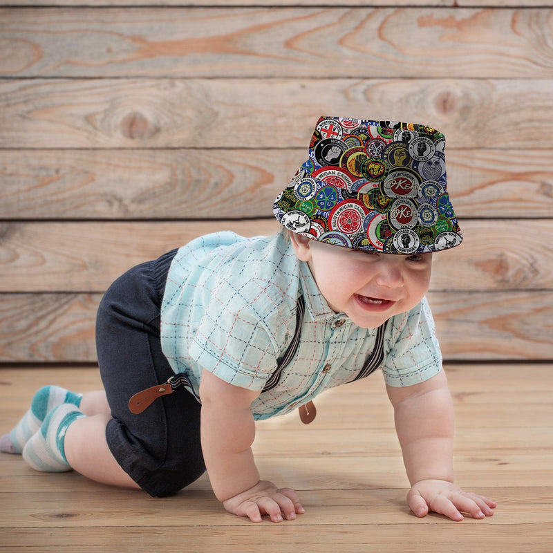 Northern Soul Patches Bucket Hat, in display