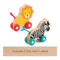 Fisher Price Wooden Push Along Animals Lion & Zebra