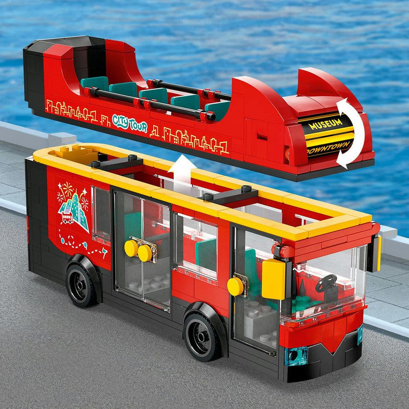 Lego City 60407 Red Double-Decker Sightseeing Bus Playset for Ages 7+, close-up detail