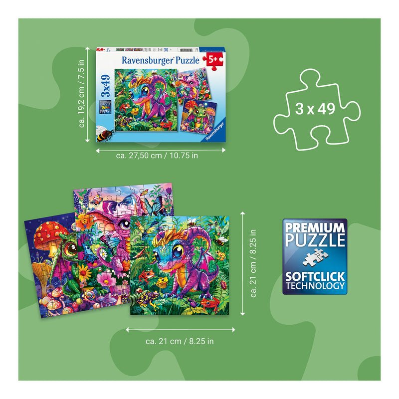 Baby Garden Dragons 3x 49 Piece Jigsaw Puzzles