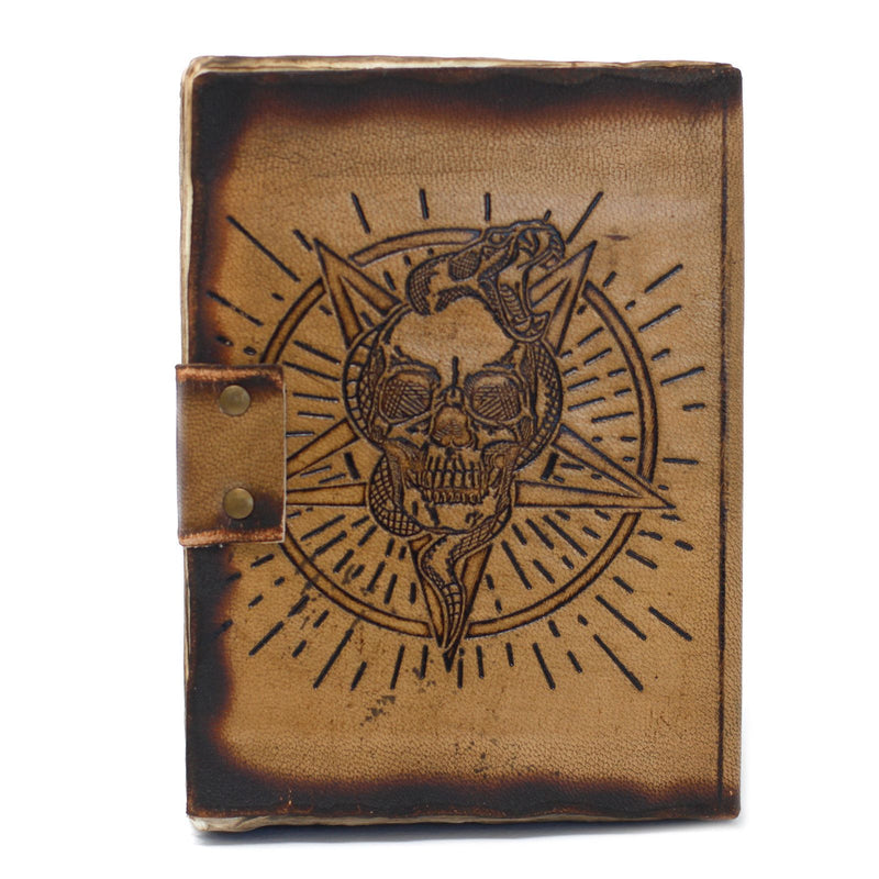 Leather Pentagon & Skull with Burns Detail Notebook (7x5"), rear view