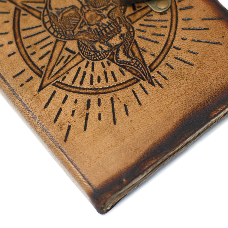 Leather Pentagon & Skull with Burns Detail Notebook (7x5"), in display